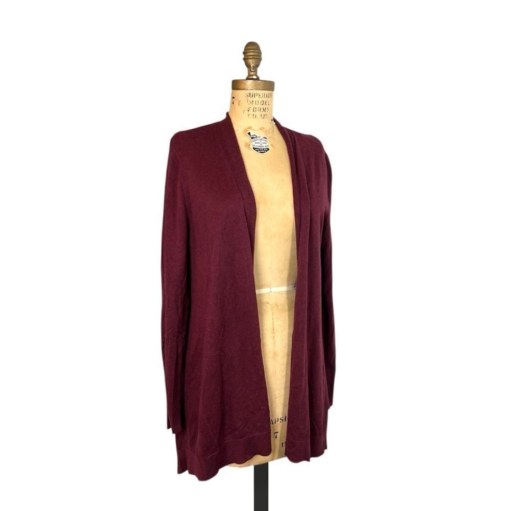 Eileen Fisher Deep Red Open-Front Cardigan Silk Blend Comfy Sweater